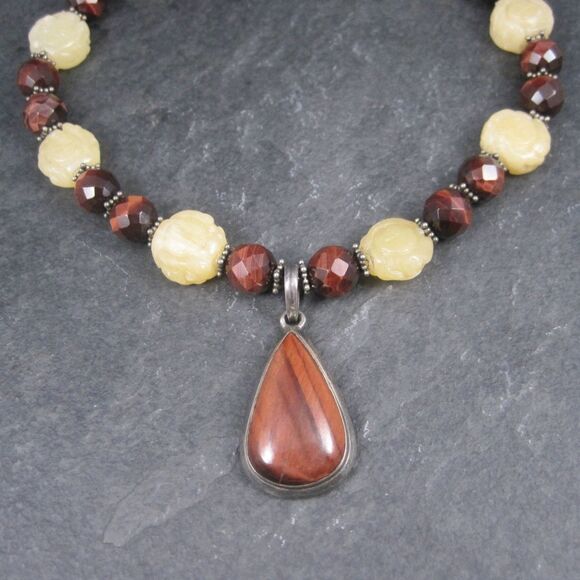 Vintage Sterling Red Tigers Eye Quartz Oriental Necklace - Picture 1 of 8